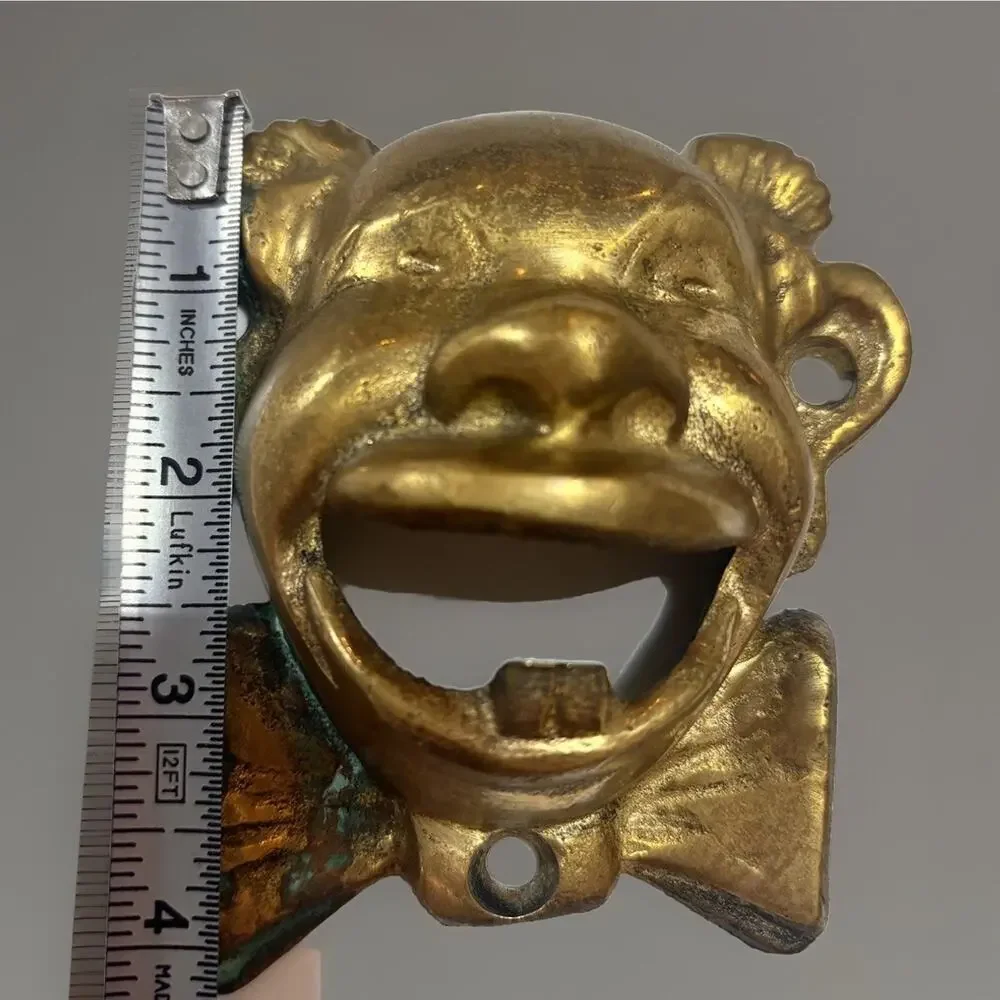 Vintage Brass Smiley Mr Pop Clown Wall Mount Bottle Opener Tooth Heavy w/ Screws